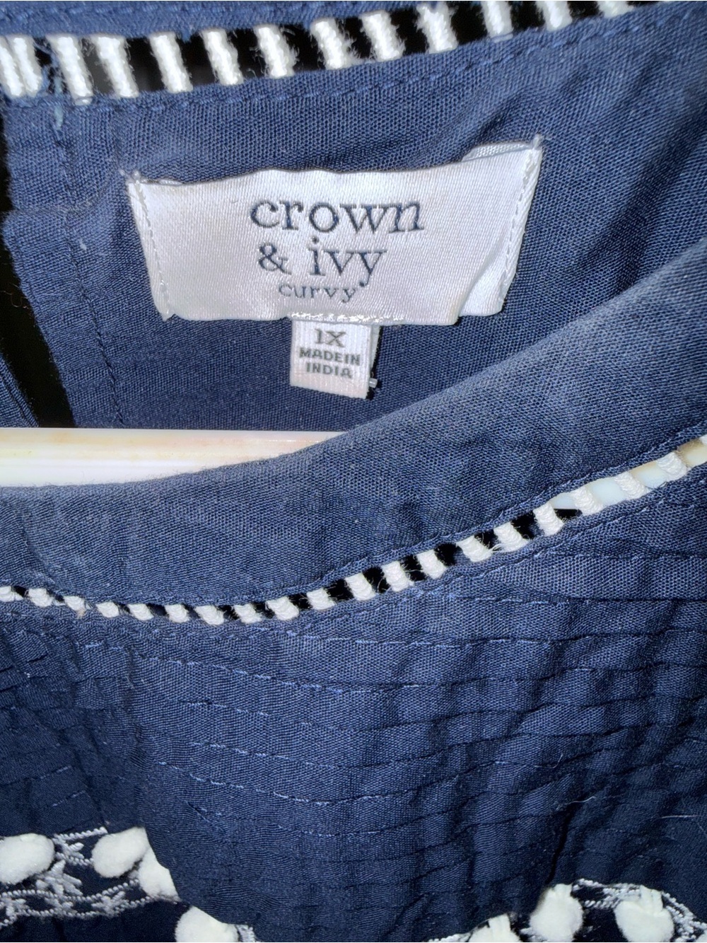 crown & ivy Navy Blue Embroidered Peasant Blouse - Picture 2 of 2